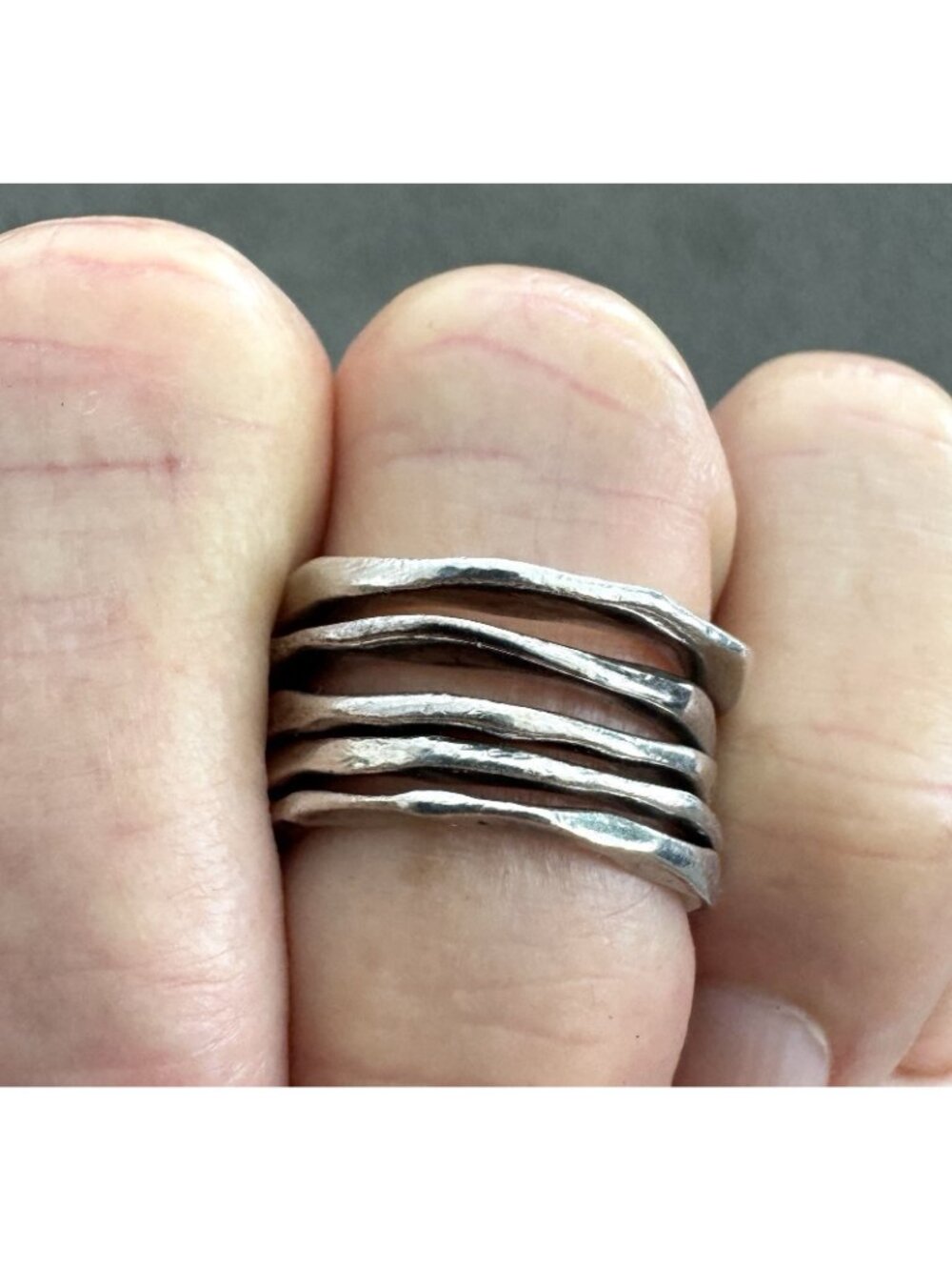 5 Vtg RLM Studios STERLING Silver Hammered STACKING RINGS Size 7 - Shape Variety